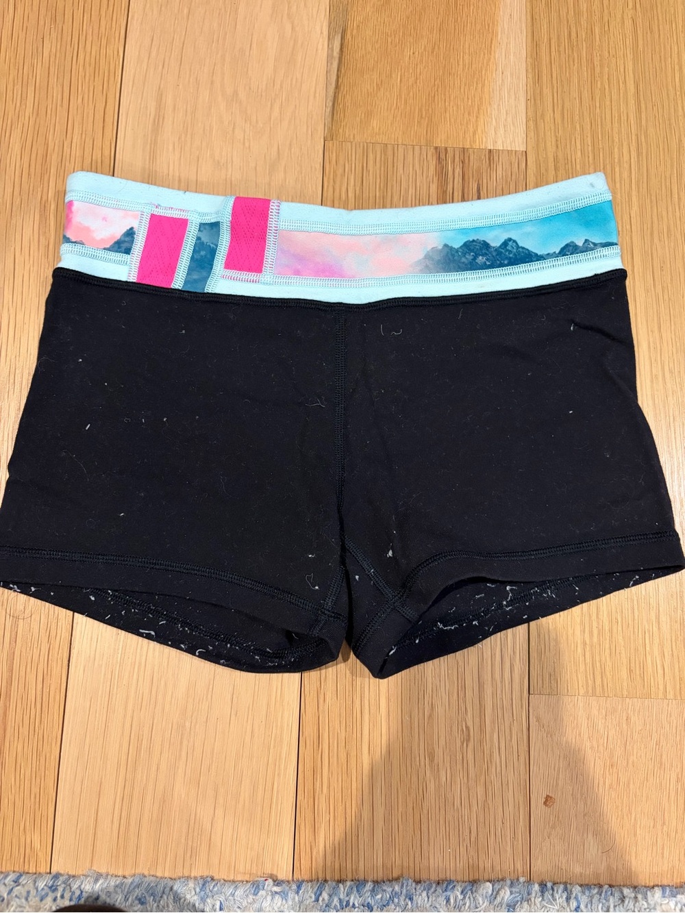 Ivivva Black Shorts with Aqua and Pink Mountain-Print Waistband